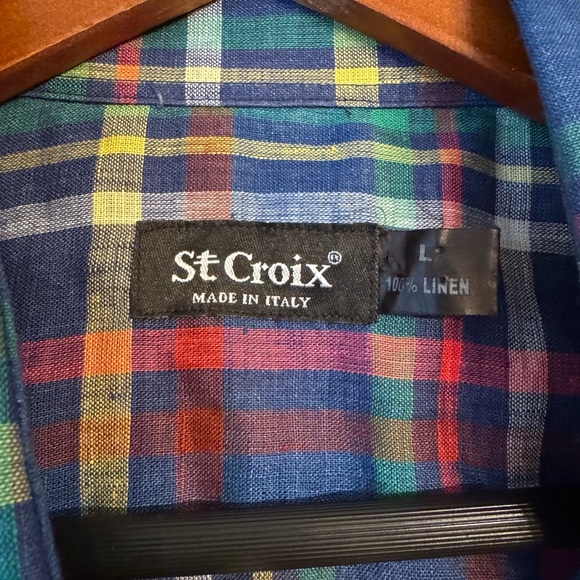 St Croix Men’s 100% Italian linen blue yellow plaid long sleeve button down Sz L - Picture 4 of 4